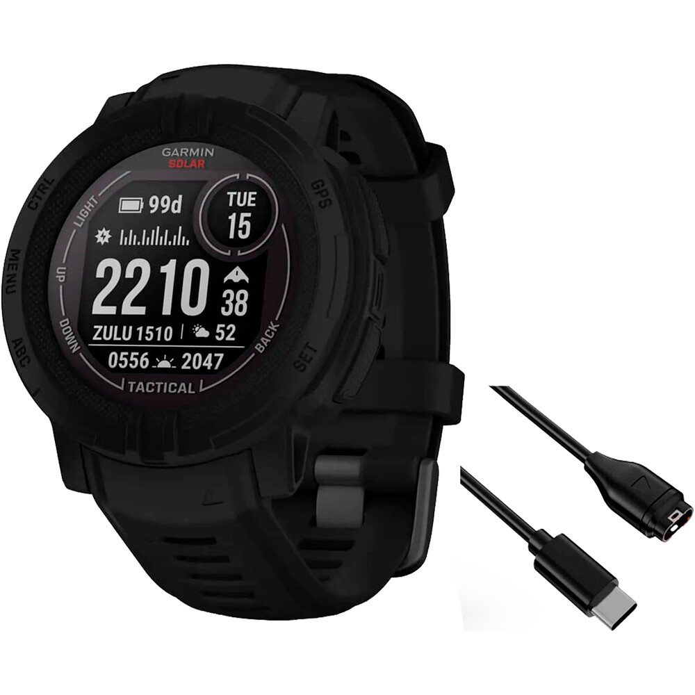 Garmin pulsómetros con gps Instinct 2 Solar - Tactical Negro vista frontal