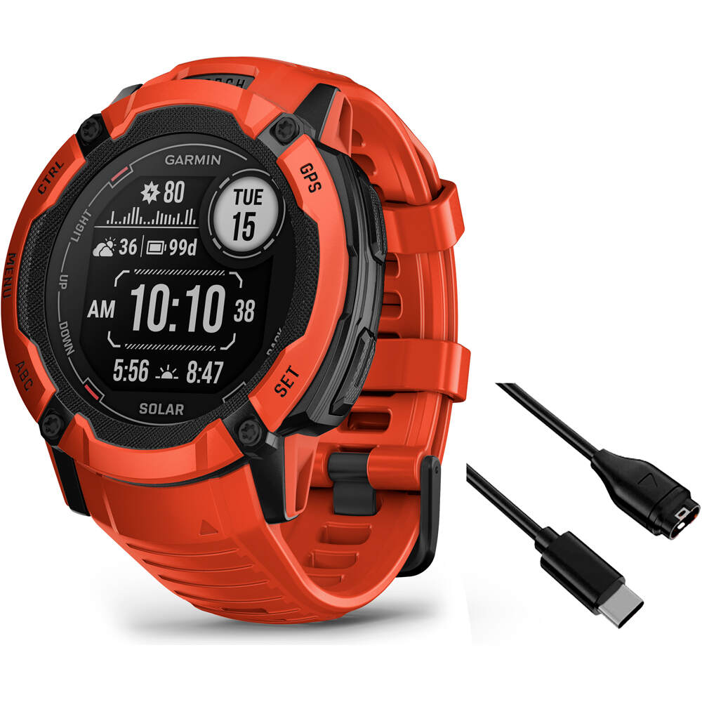 Garmin pulsómetros con gps Instinct 2X, Solar Flame Red vista frontal