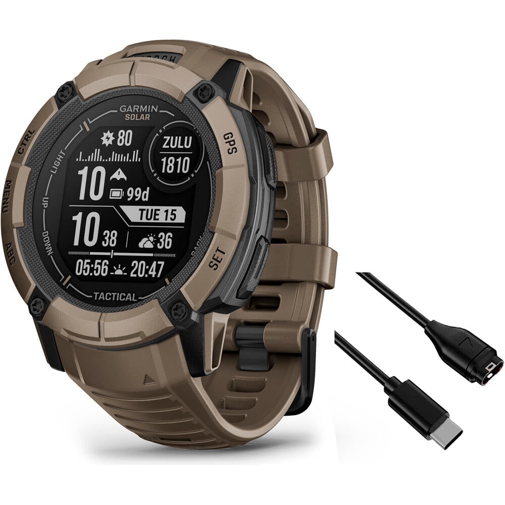 Garmin pulsómetros con gps Instinct 2X, Solar Tactical Edition Coyo vista frontal