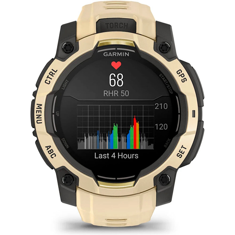 Garmin pulsómetros con gps Instinct 3 45 mm, AMOLED Beige con corr 02