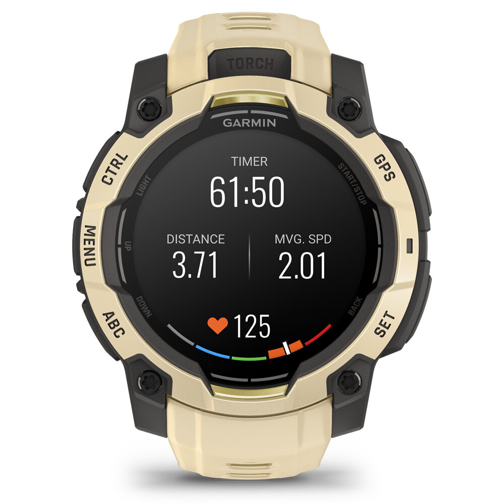 Garmin pulsómetros con gps Instinct 3 45 mm, AMOLED Beige con corr 09