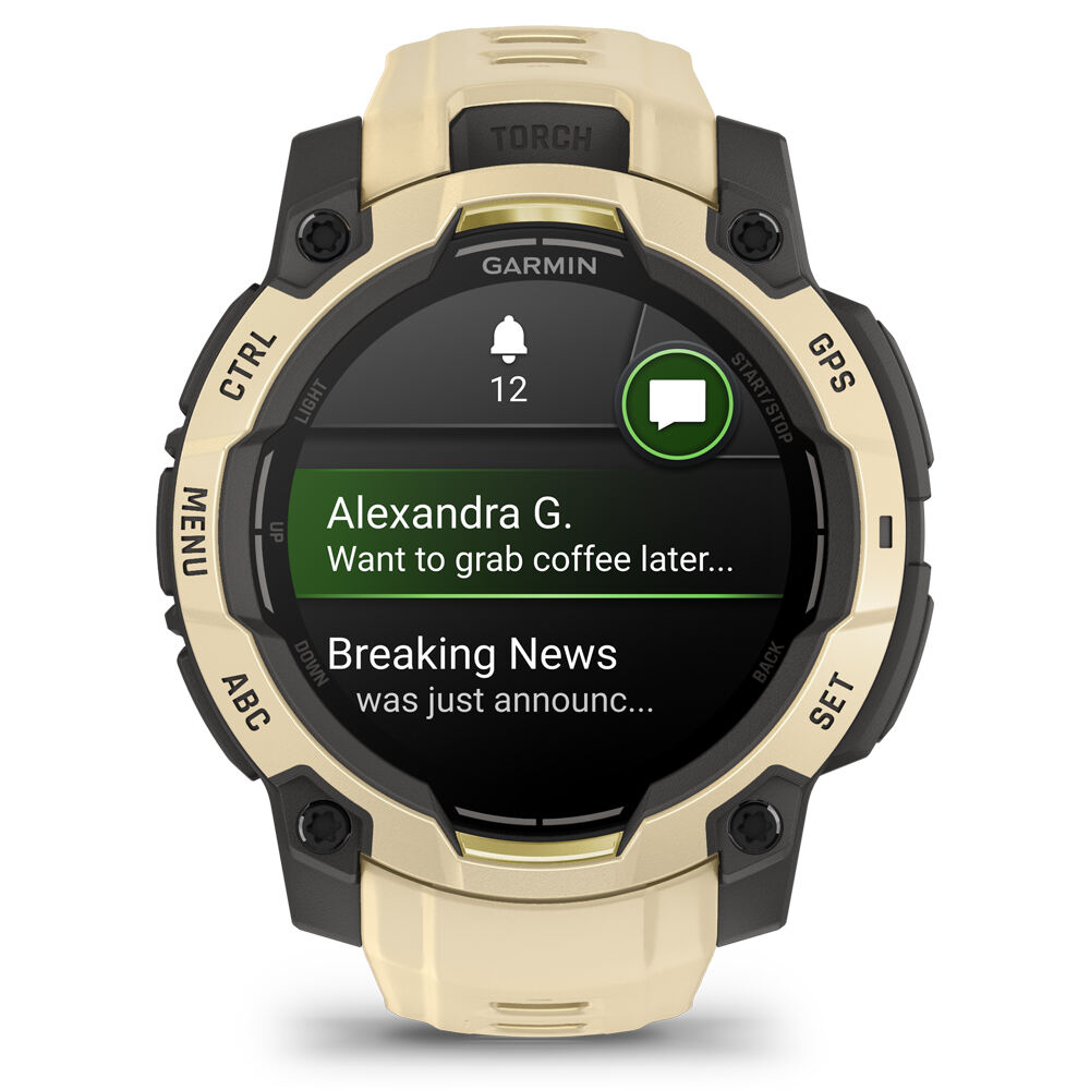 Garmin pulsómetros con gps Instinct 3 45 mm, AMOLED Beige con correa de silicona beige 13