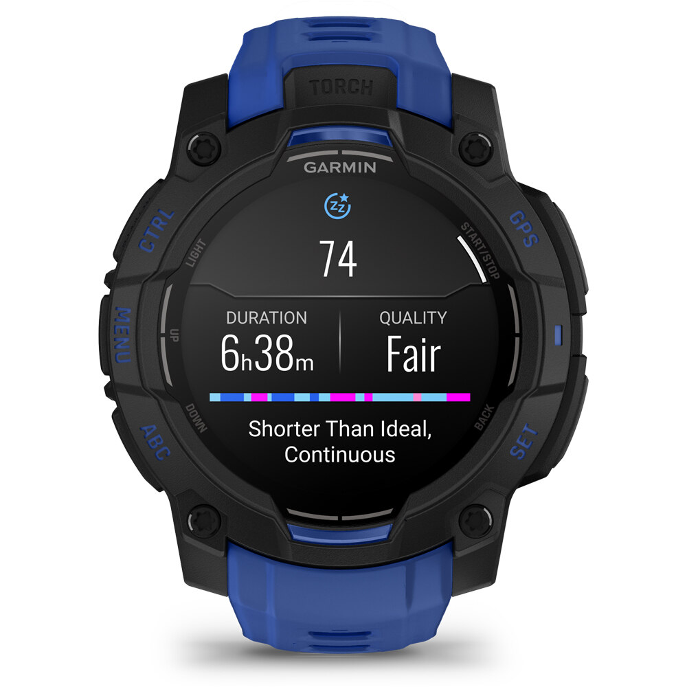 Garmin pulsómetros con gps Instinct 3  45 mm AMOLED SuperNova Negro correa azul 04