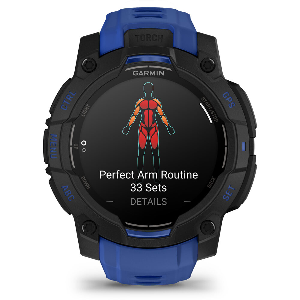 Garmin pulsómetros con gps Instinct 3  45 mm AMOLED SuperNova Negro correa azul 09