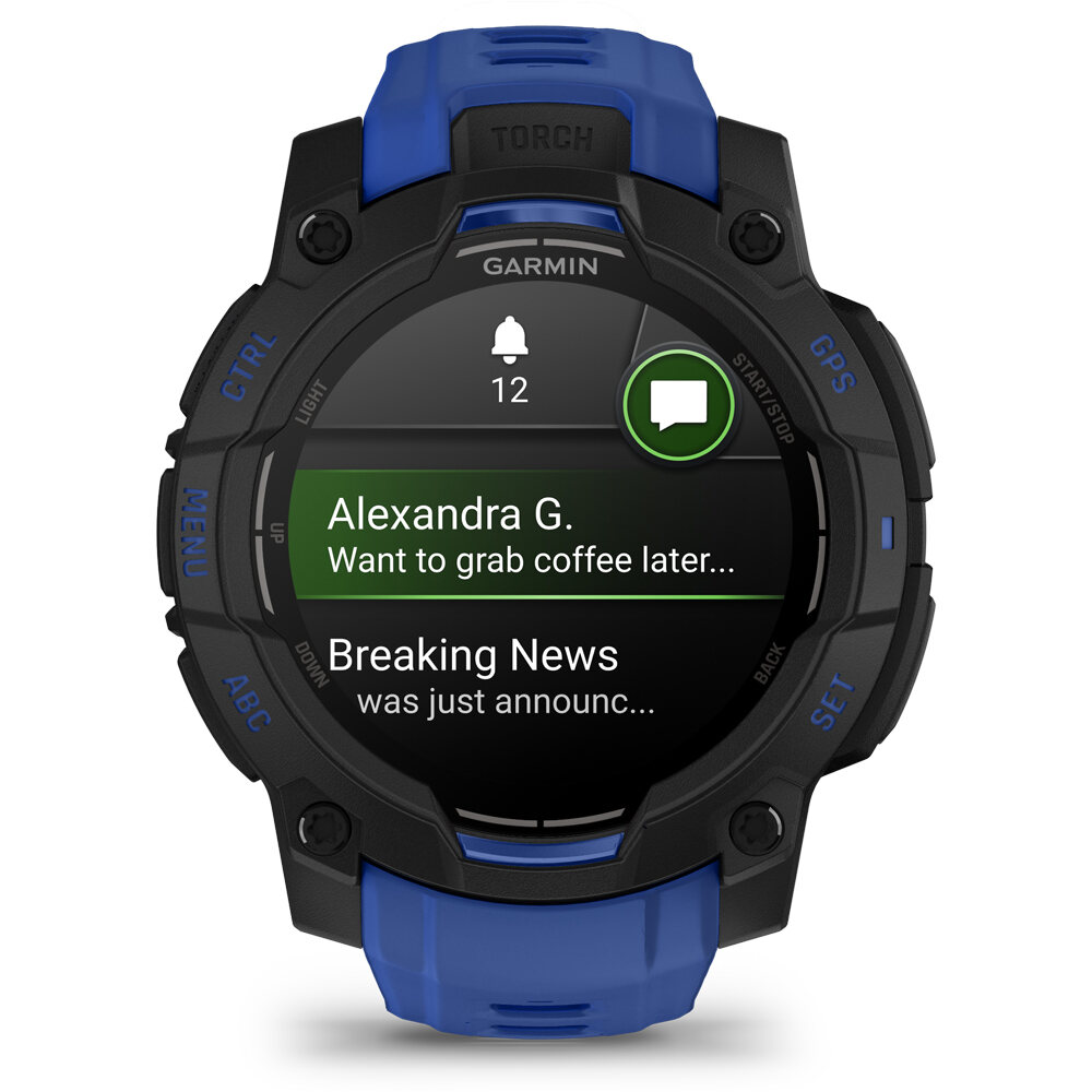 Garmin pulsómetros con gps Instinct 3  45 mm AMOLED SuperNova Negro correa azul 12