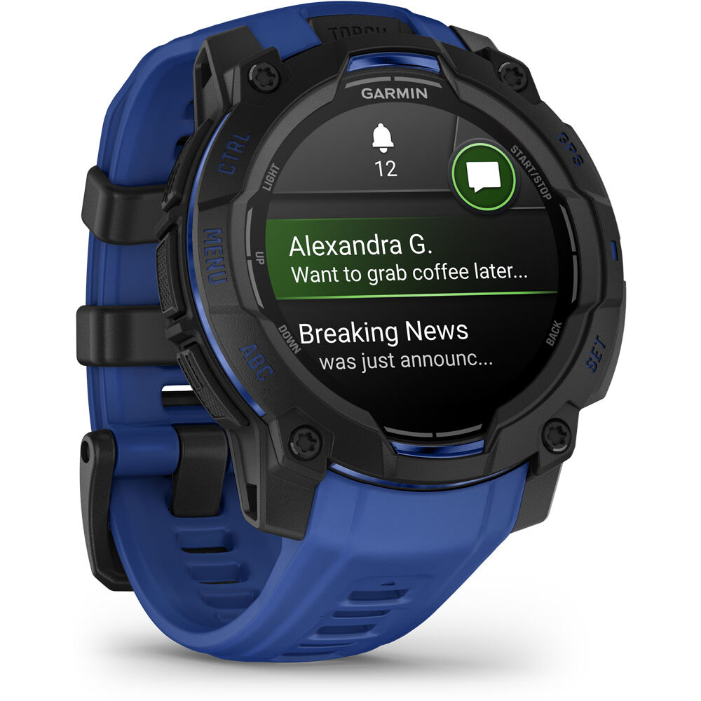 Garmin pulsómetros con gps Instinct 3  45 mm AMOLED SuperNova Negro correa azul 13