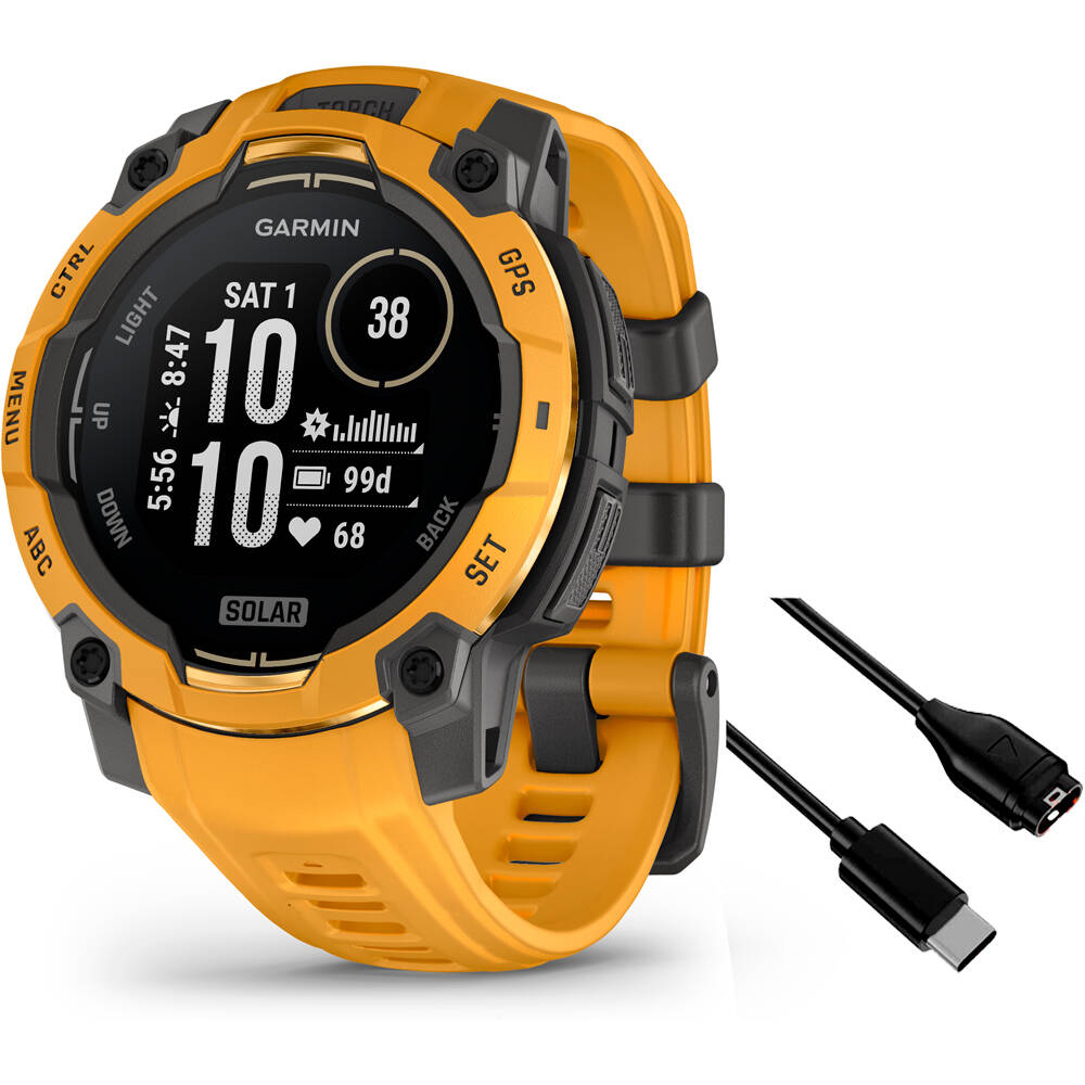 Garmin pulsómetros con gps Instinct 3 45 mm, Solar Naranja con correa de silicona nara vista frontal