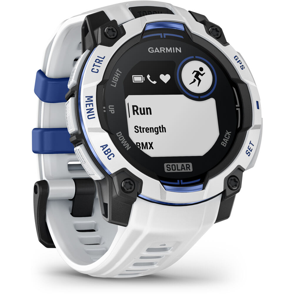 Garmin pulsómetros con gps Instinct 3  45 mm, Solar, Supernova Blanco correa blanca 02