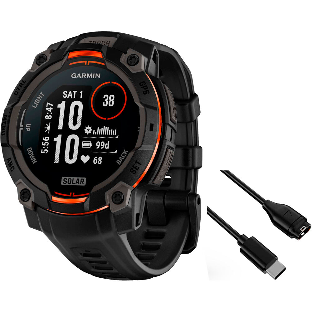 Garmin pulsómetros con gps Instinct 3, 45mm, Solar, Black Bezel wit vista frontal