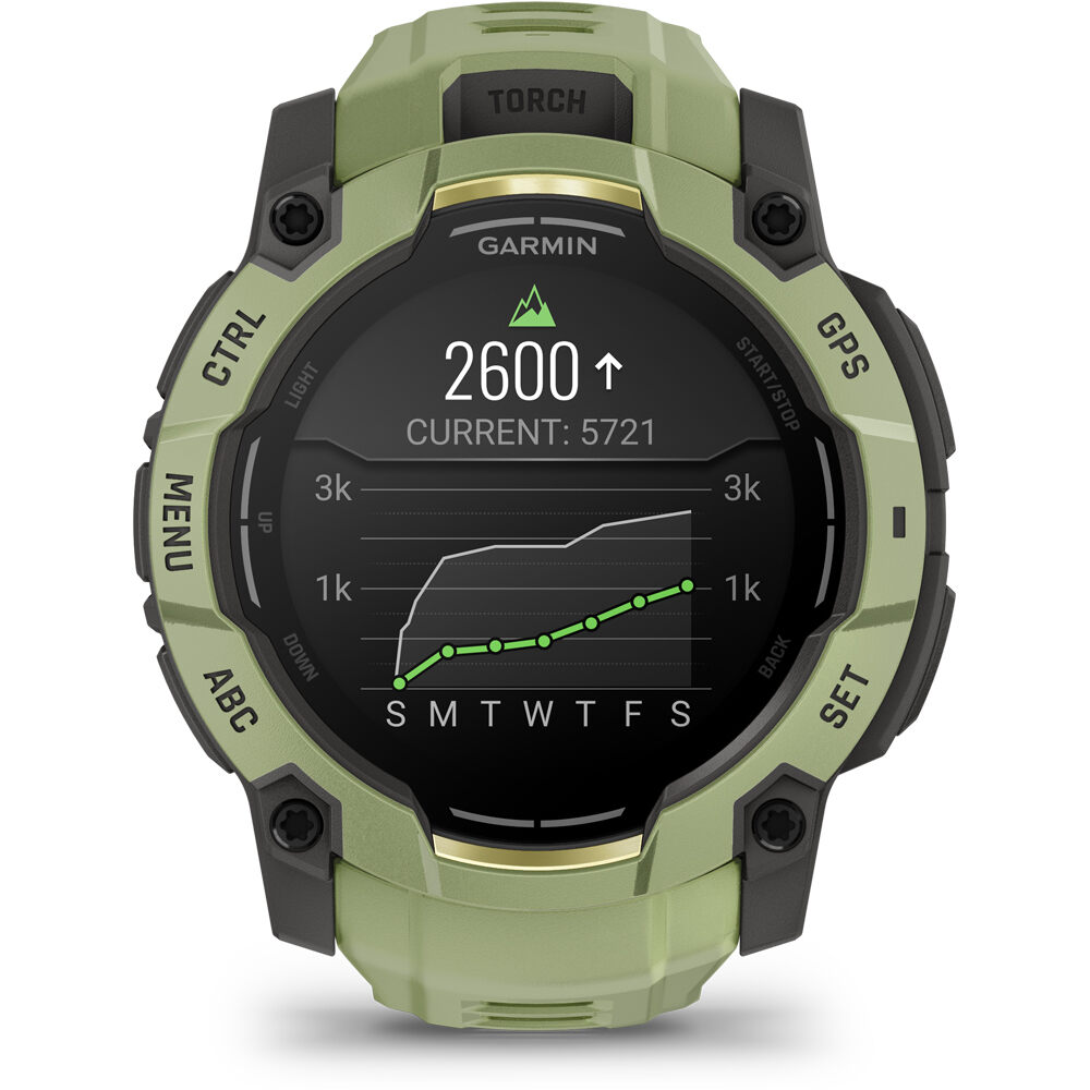 Garmin pulsómetros con gps Instinct 3 50 mm, AMOLED Verde con correa de silicona verde 09