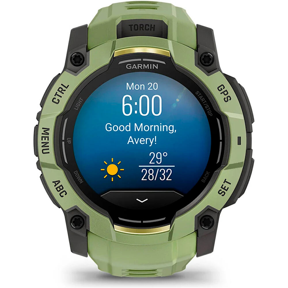 Garmin pulsómetros con gps Instinct 3 50 mm, AMOLED Verde con correa de silicona verde 11