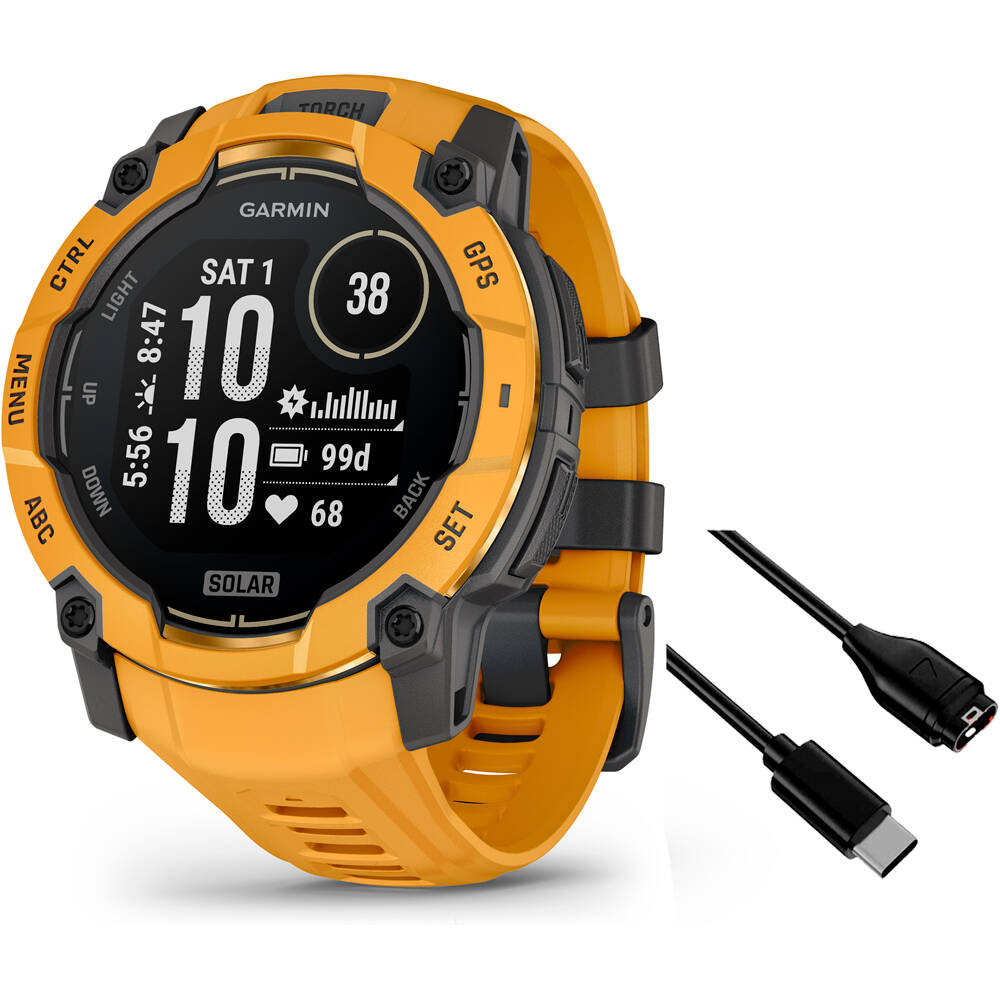 Garmin pulsómetros con gps Instinct 3 50 mm, Solar Naranja con cor vista frontal