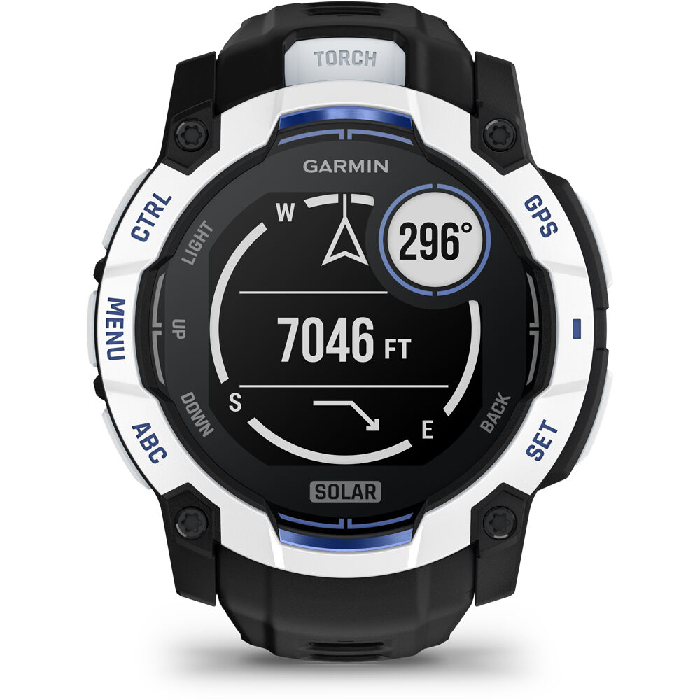 Garmin pulsómetros con gps Instinct 3  50 mm, Solar, Supernova Blanco correa negra 04