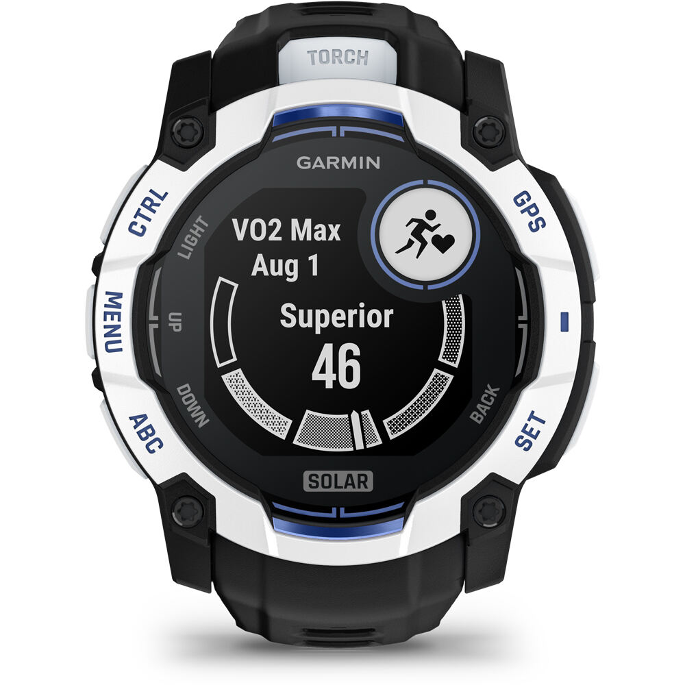 Garmin pulsómetros con gps Instinct 3  50 mm, Solar, Supernova Blanco correa negra 05