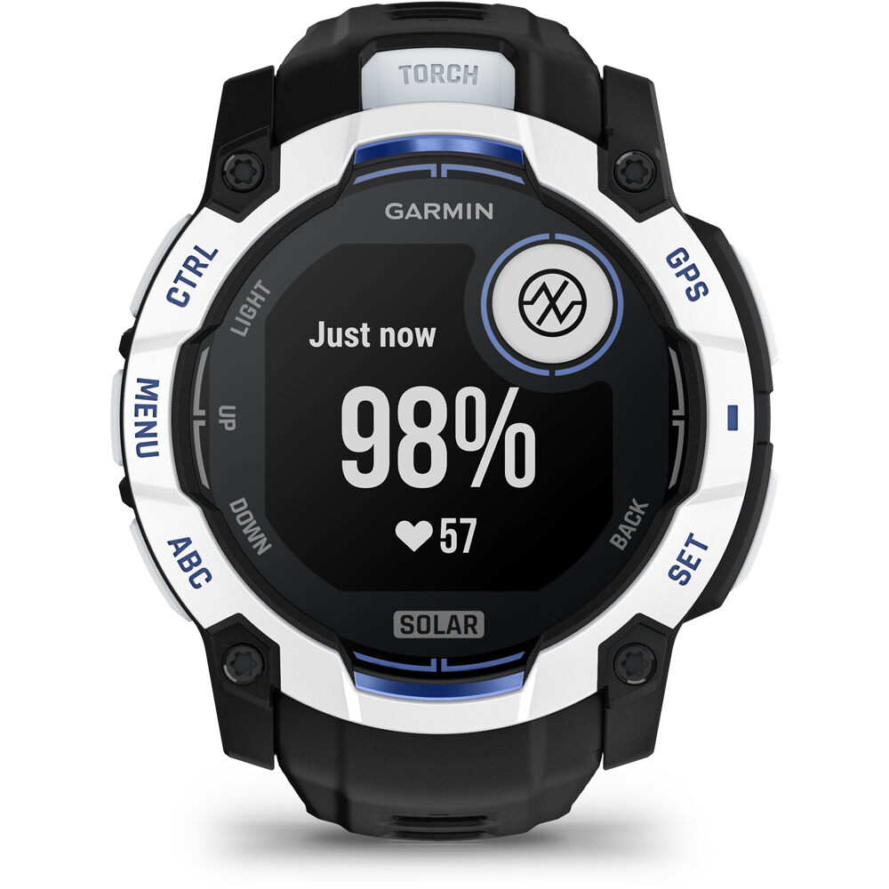 Garmin pulsómetros con gps Instinct 3  50 mm, Solar, Supernova Blanco correa negra 06
