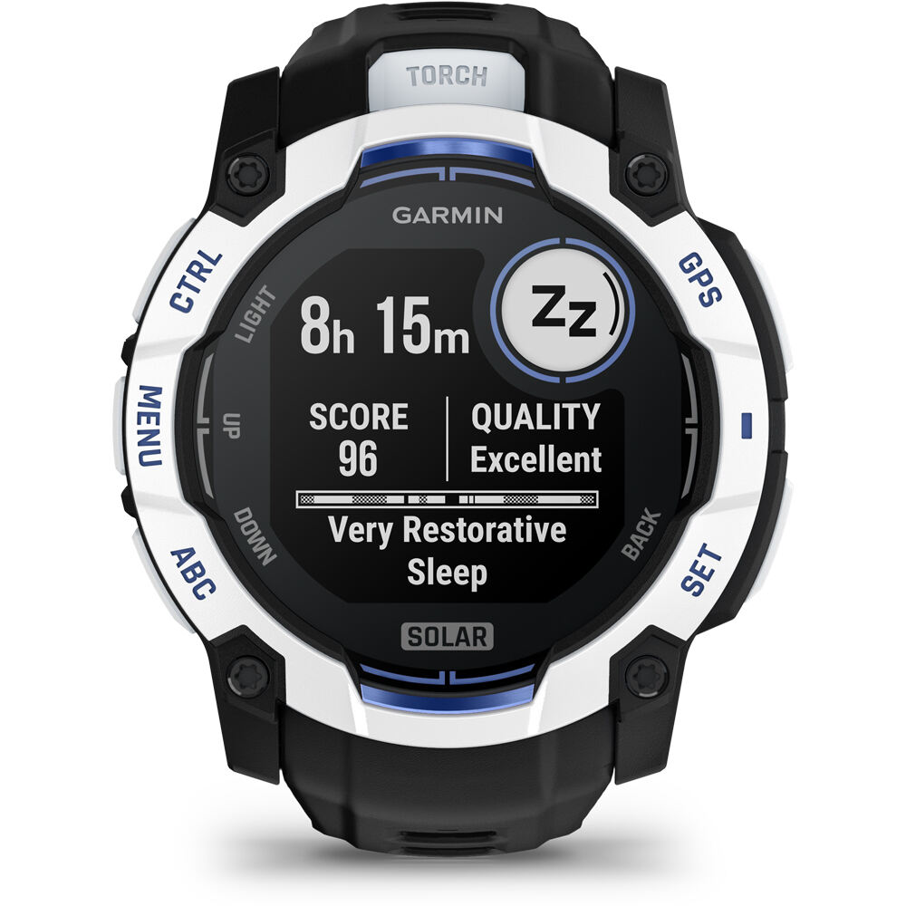 Garmin pulsómetros con gps Instinct 3  50 mm, Solar, Supernova Blanco correa negra 09