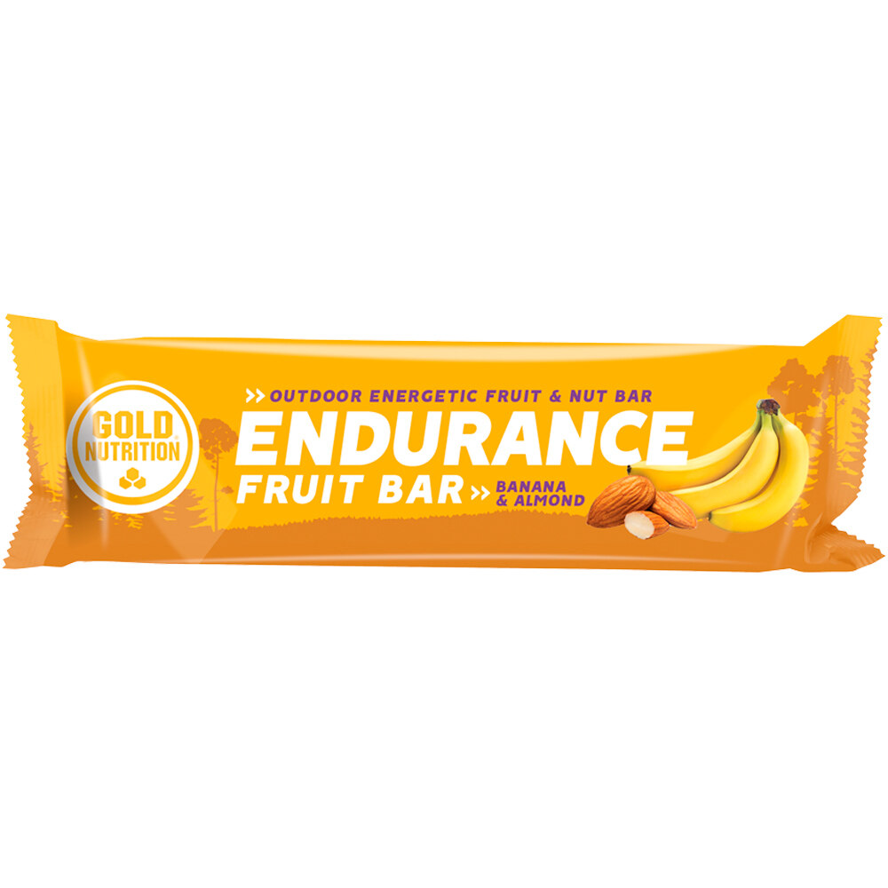 Gold Nutrition barritas energéticas ENDURANCE FRUIT BAR PLATANO & ALMENDRA - 40 G vista frontal
