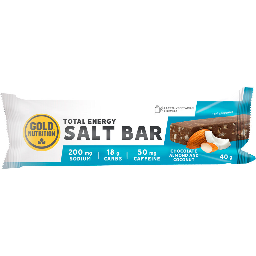 Gold Nutrition barritas energéticas ENDURANCE SALT BAR CHOCOALMENDRACOCO 40G vista frontal