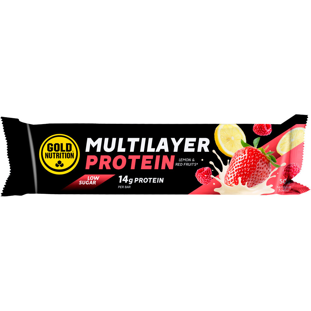Gold Nutrition barritas energéticas MULTILAYER BAR LOW SUGAR FRUTOS ROJOS & LIMON - 50 G vista frontal