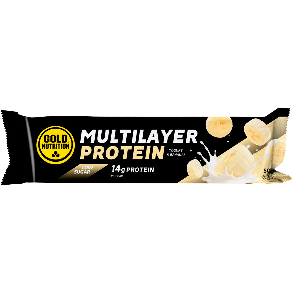 Gold Nutrition barritas energéticas MULTILAYER BAR LOW SUGAR PLATANO & YOGURT - 50 G vista frontal