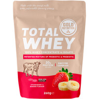 Gold Nutrition Proteinas Aislado Suero/Whey TOTAL WHEY FRESA-PLTANO - 260 G vista frontal