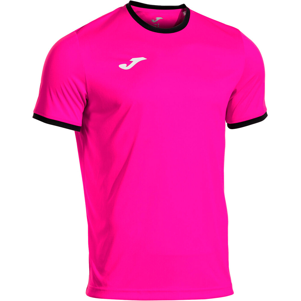 Joma camisetas fútbol manga corta COMBI PREMIUM ROSA FLUOR NEGRO vista frontal