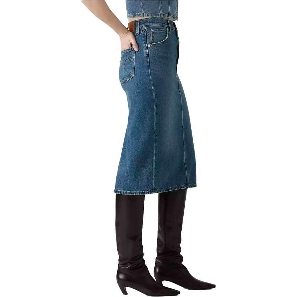 Levi'S faldas mujer HR BACK SLIT SKIRT MED INDIGO - WORN IN vista detalle