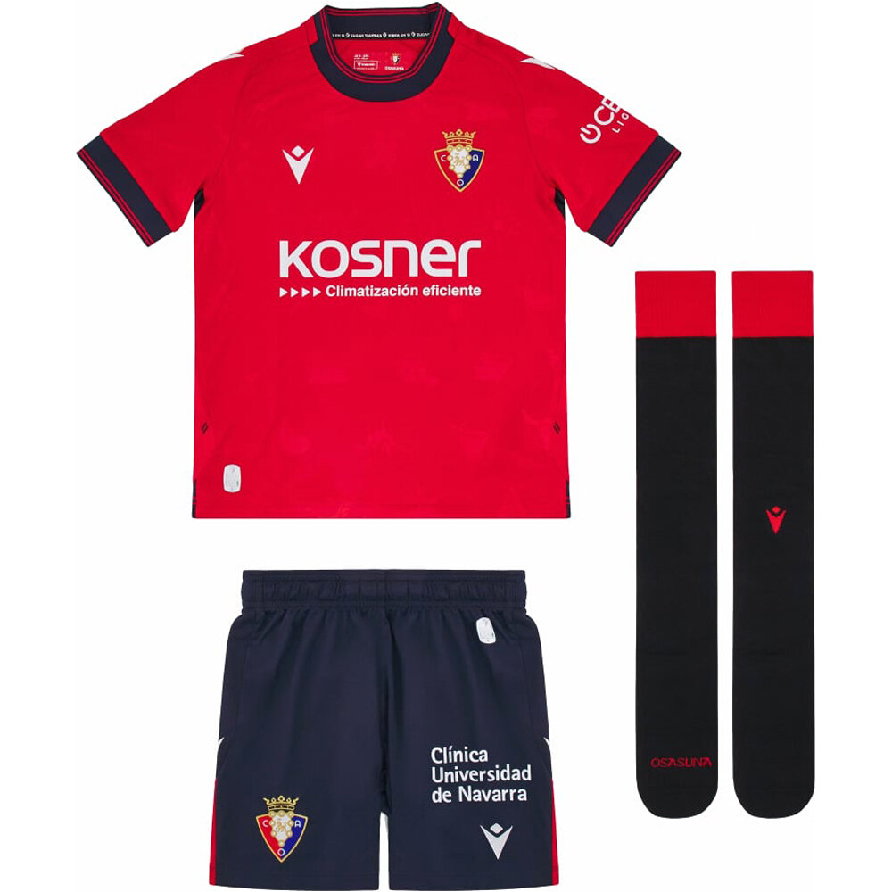 Macron equipación fútbol niño OSASUNA 25 HOME BOXSET KID vista frontal