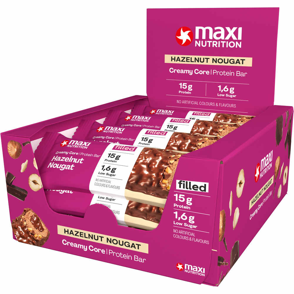 Maxi Nutrition barritas energéticas Creamy Core Bars Hazelnut Nougat 45g vista frontal
