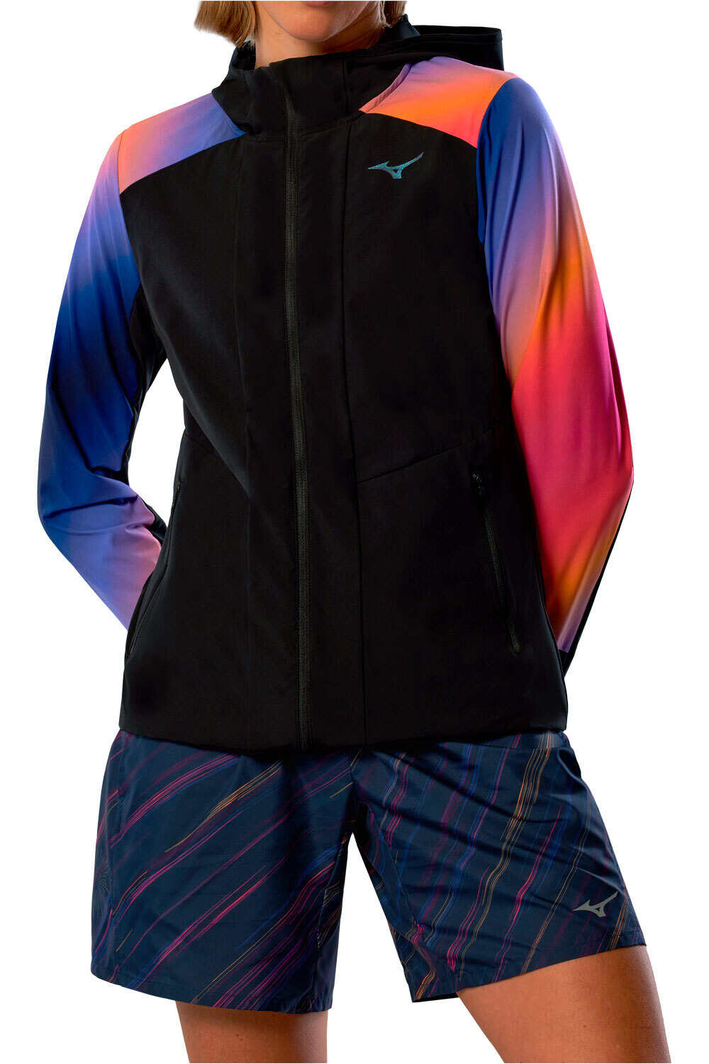 Mizuno CHAQUETA RUNNING MUJER Active Alpha Hodded Jacket vista frontal