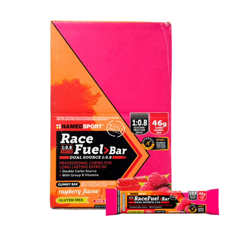 Named barritas energéticas CAJA Barra Named Race Fuel Raspberry 20x60g vista frontal