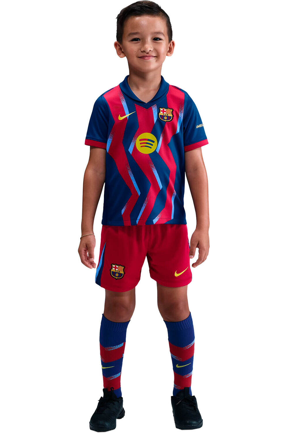 Nike equipación fútbol niño BARCELONA 26 LK NK DF KIT STAD 4R vista frontal