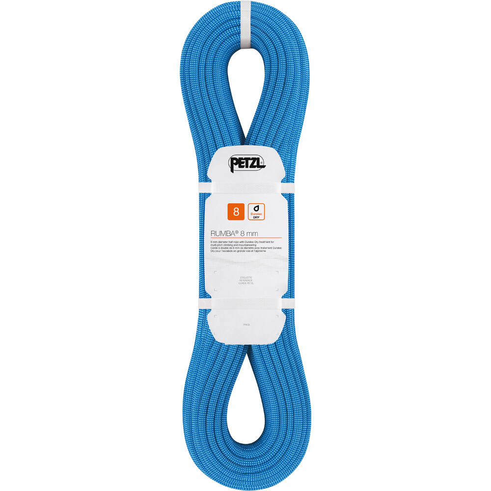Petzl cuerda escalada DOBLE RUMBA  8 mm 50 m AZ vista frontal