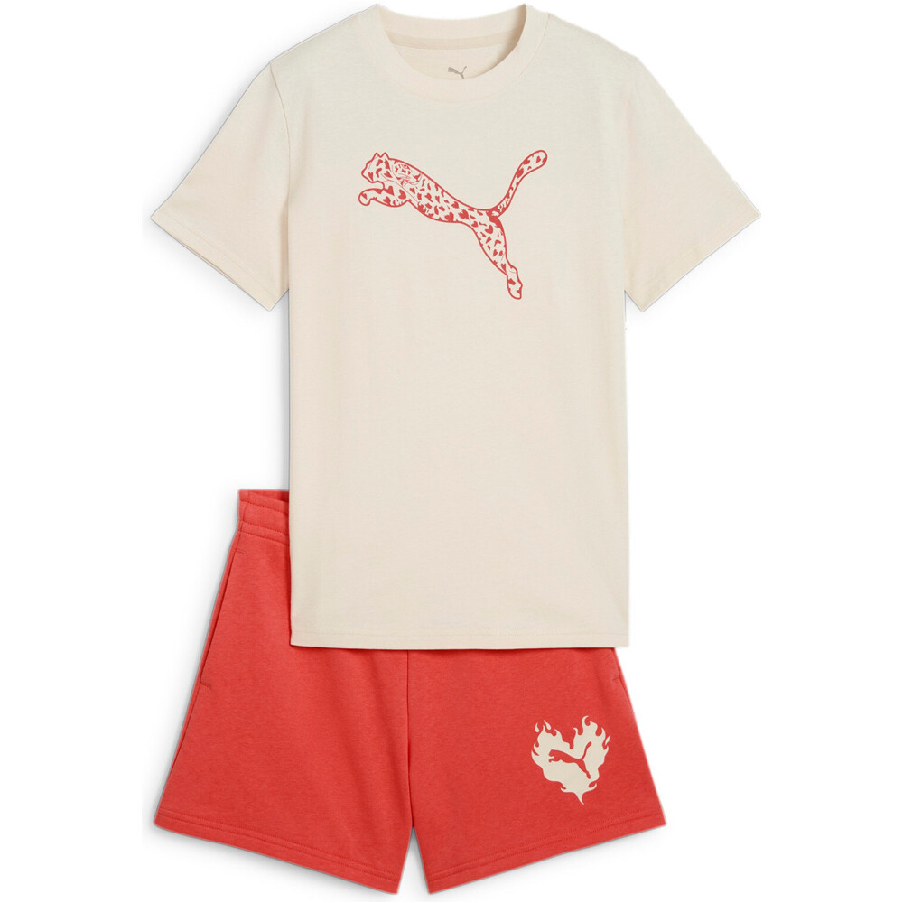 Puma bermuda junior niña FLAMING LOVE Tee and Shorts Set G vista frontal