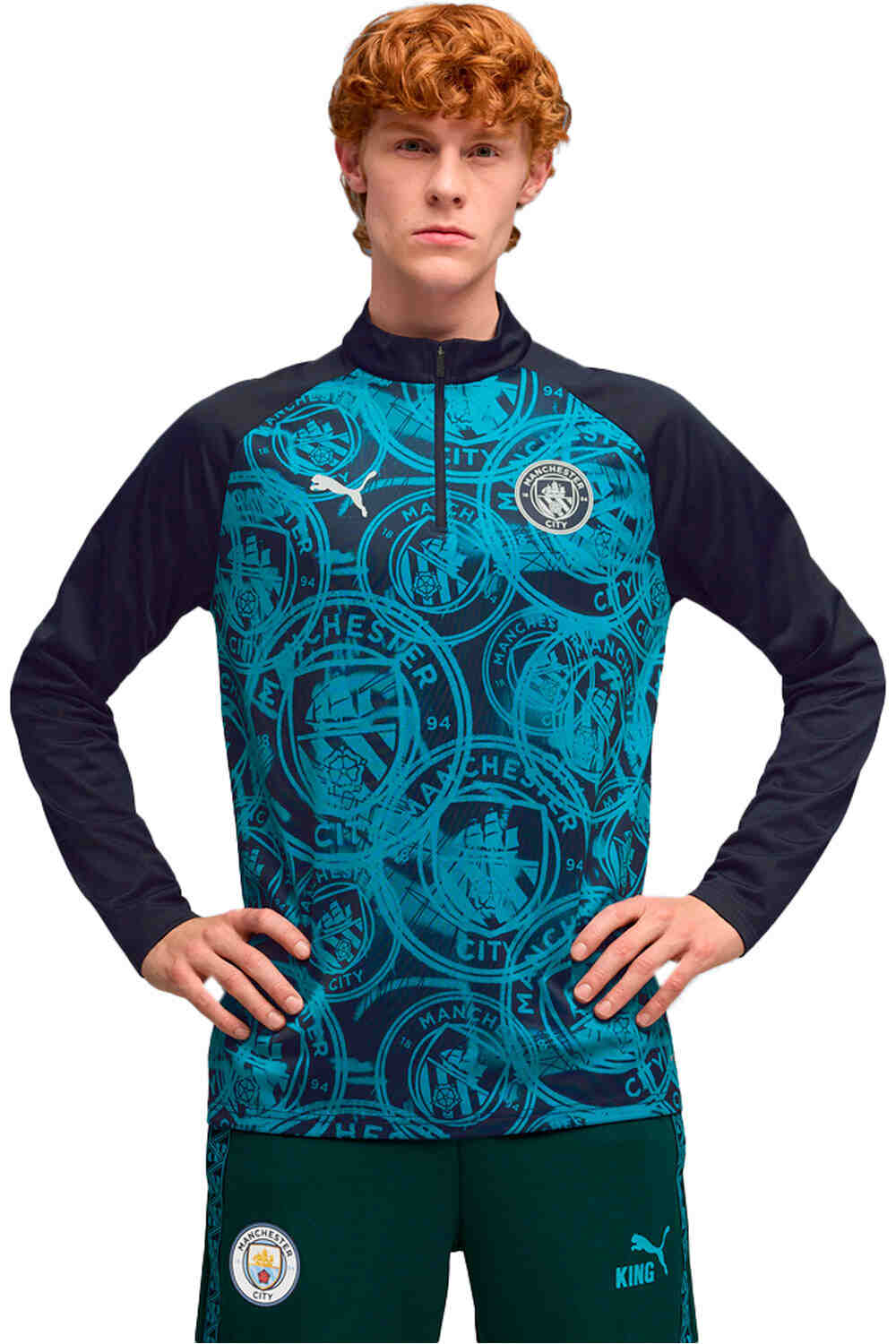 Puma camiseta de fútbol oficiales MCFC Warm Up 1/4 Zip vista frontal