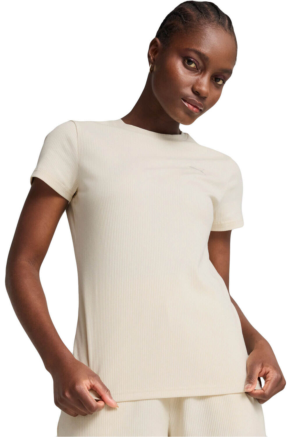 Puma camiseta manga corta mujer ESS ELEVATED Rib Tee vista frontal
