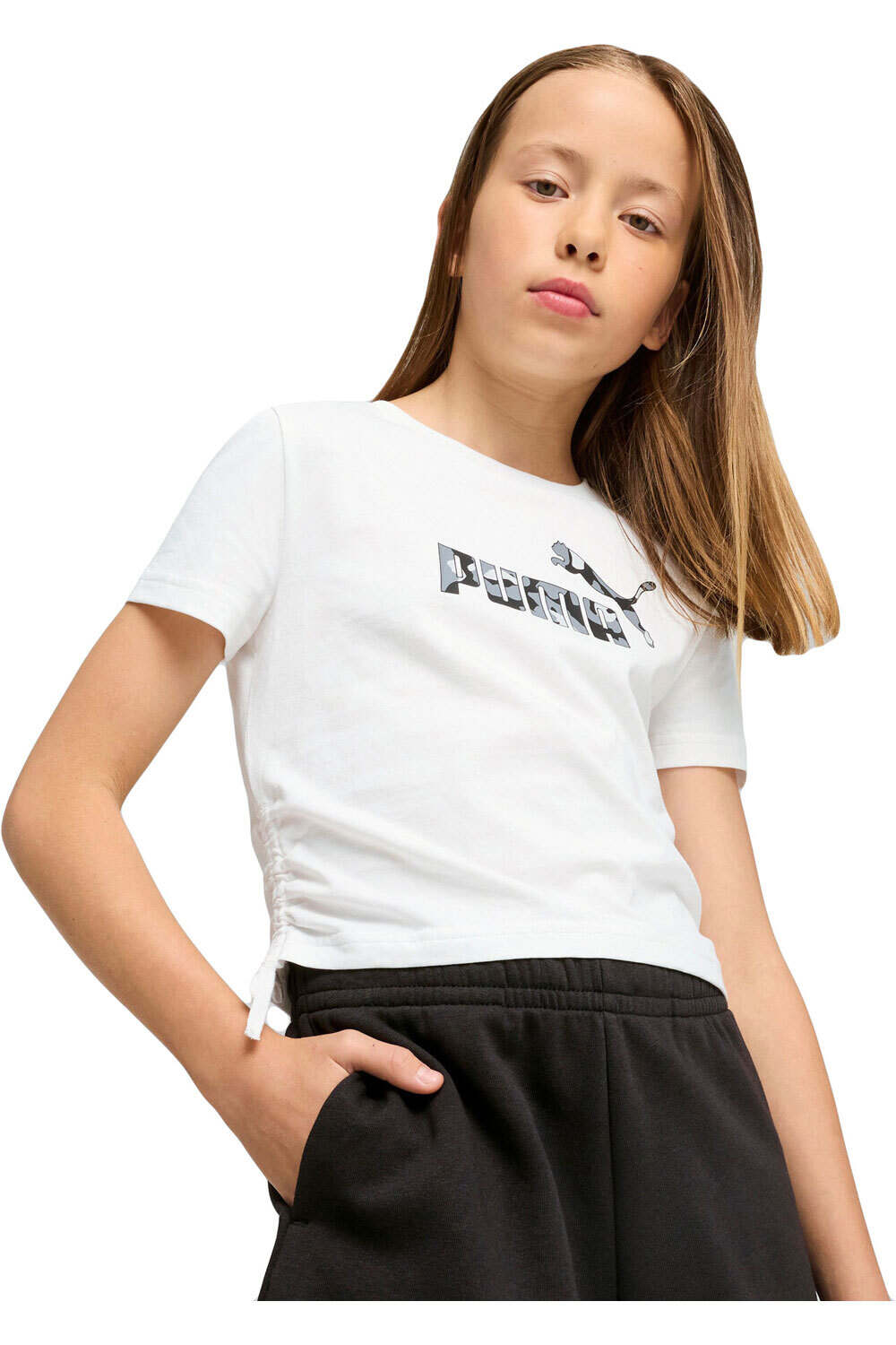 Puma camiseta manga corta niña ESS ANIMAL Logo Infill Knotted Tee G vista frontal