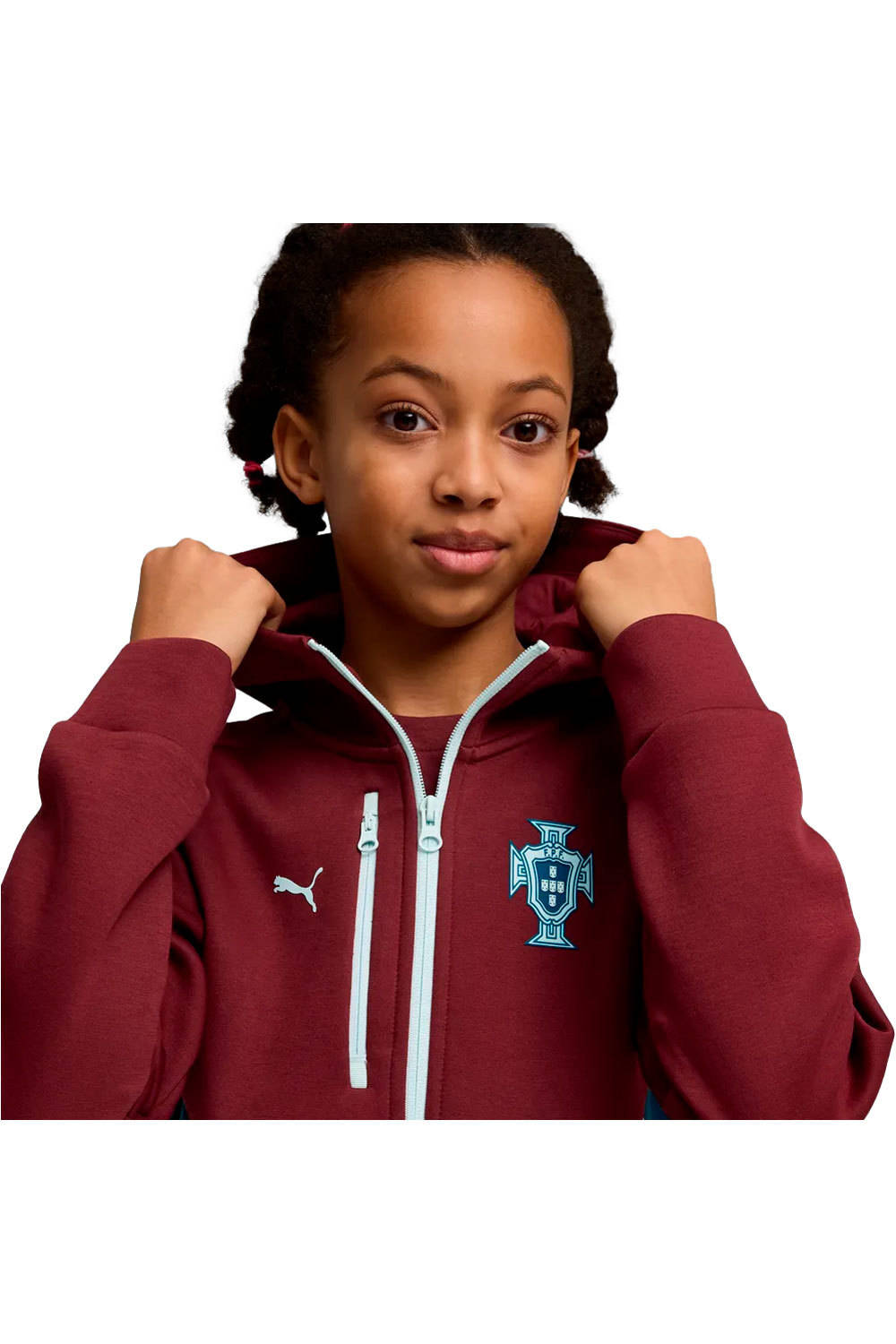 Puma sudadera entrenamiento fútbol niño FPF PUMATECH FZ Hood vista detalle