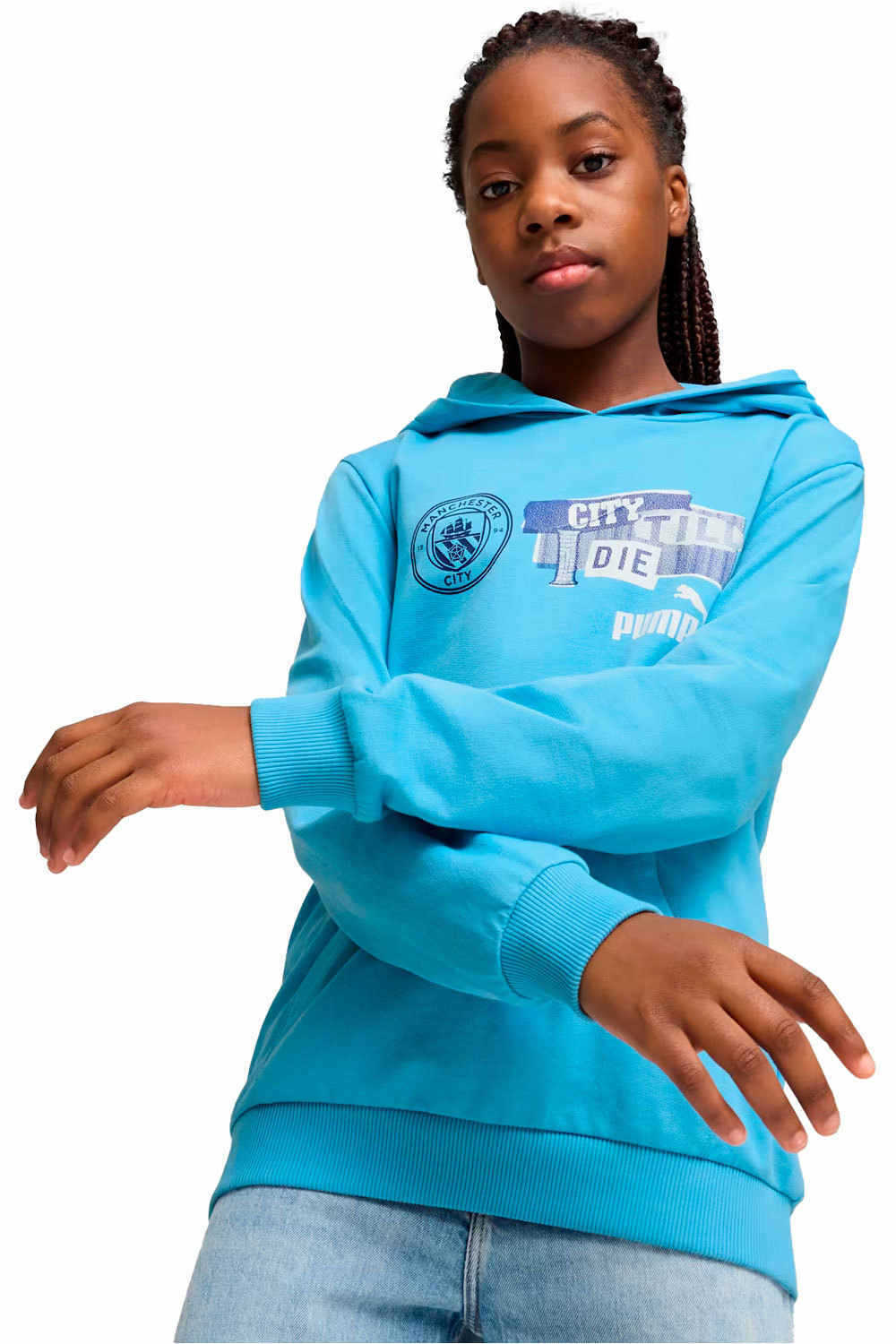 Puma sudadera entrenamiento fútbol niño M.CITY 25 ftblNRGY Hoodie Jr vista frontal