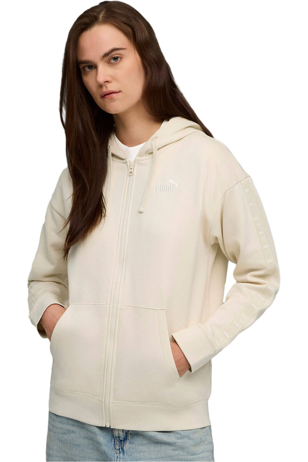 Puma sudadera mujer ESS TAPE Relaxed Ful vista frontal
