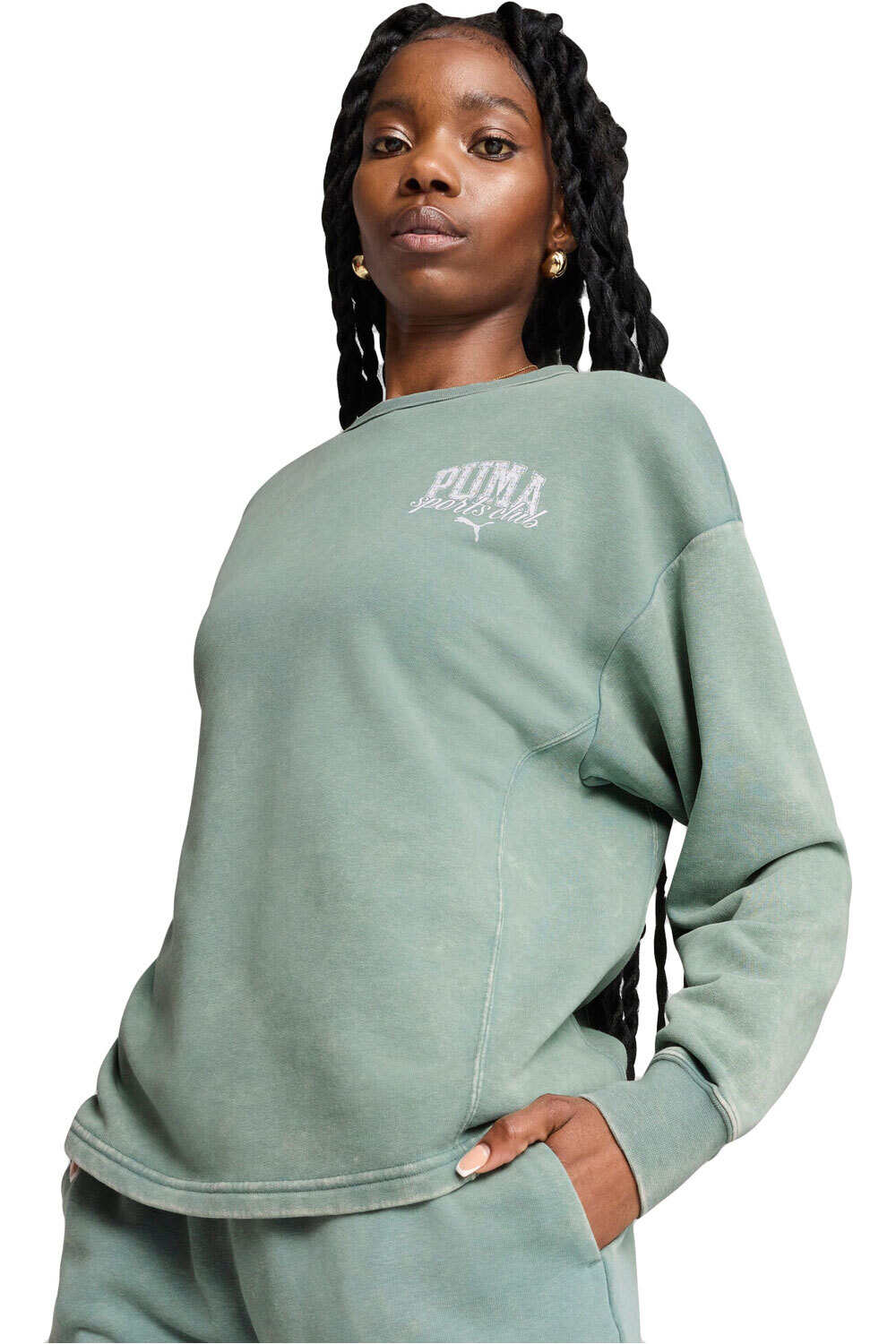 Puma sudadera mujer PUMA CLASS Comfort Washed Crew TR vista frontal