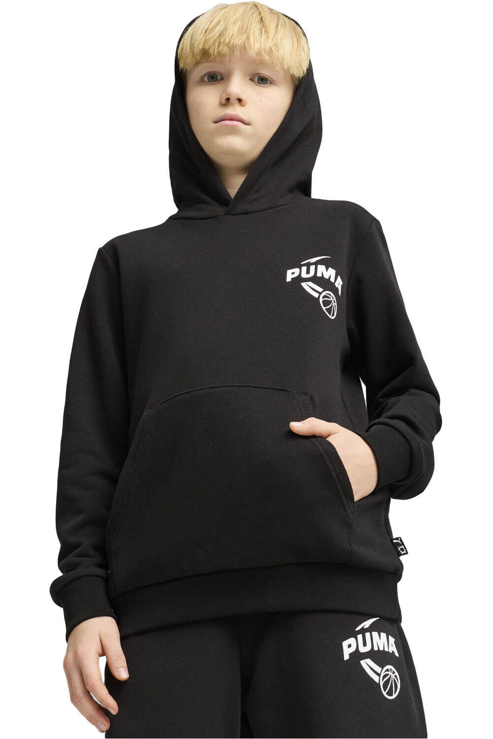 Puma sudadera niño BASKETBALL Posterize Hoodie TR B vista frontal