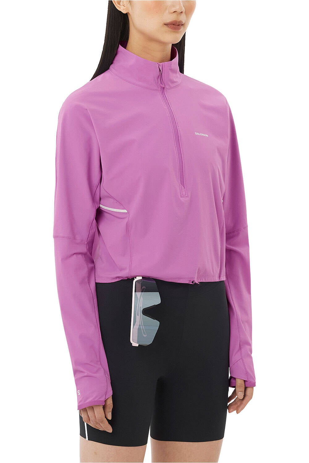 Salomon camisetas trail running manga larga mujer SENSE AERO HYBD CP PLVR W vista frontal