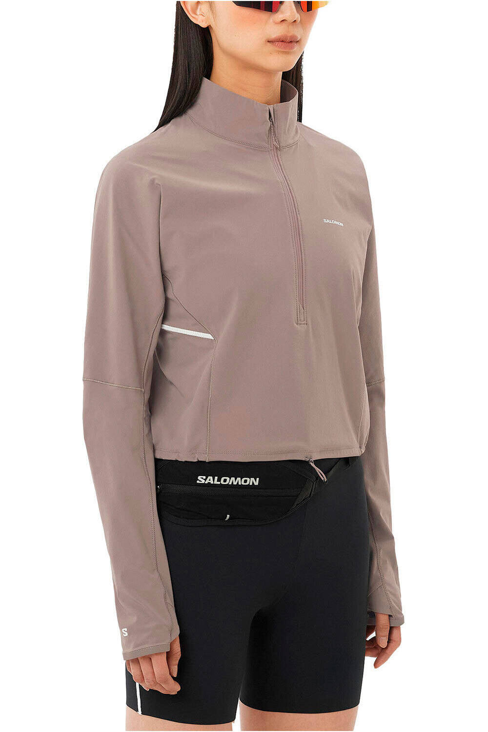 Salomon camisetas trail running manga larga mujer SENSE AERO HYBD CP PLVR W vista frontal