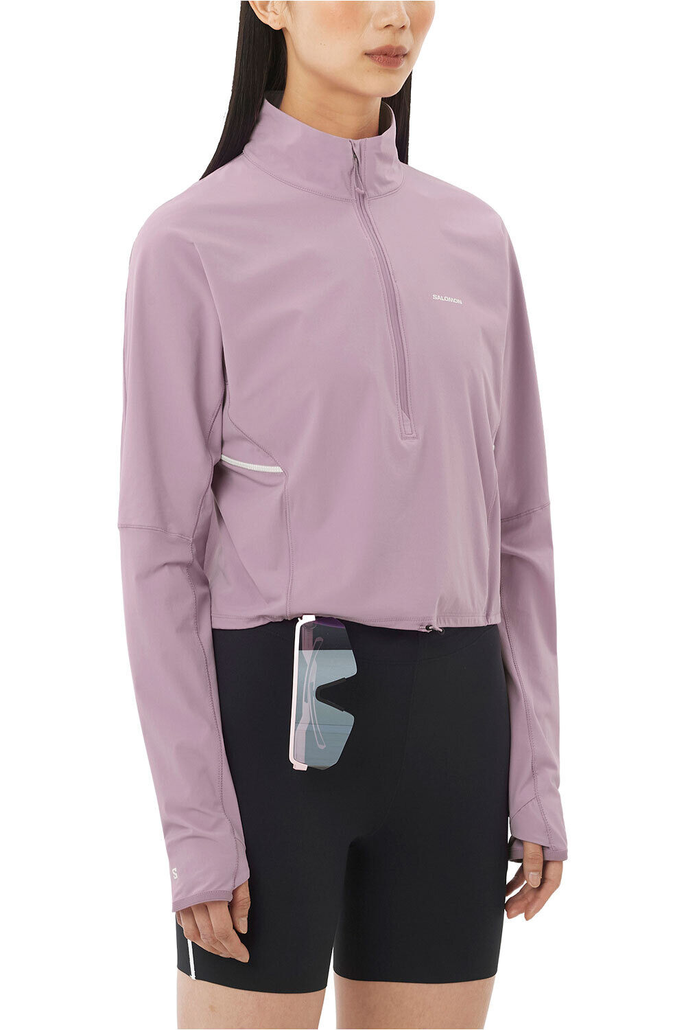 Salomon camisetas trail running manga larga mujer SENSE AERO HYBD CP PLVR W vista frontal