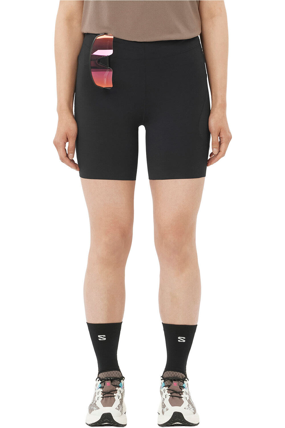 Salomon mallas trail running largas mujer SENSE AERO STOW TGHT 6 W vista frontal