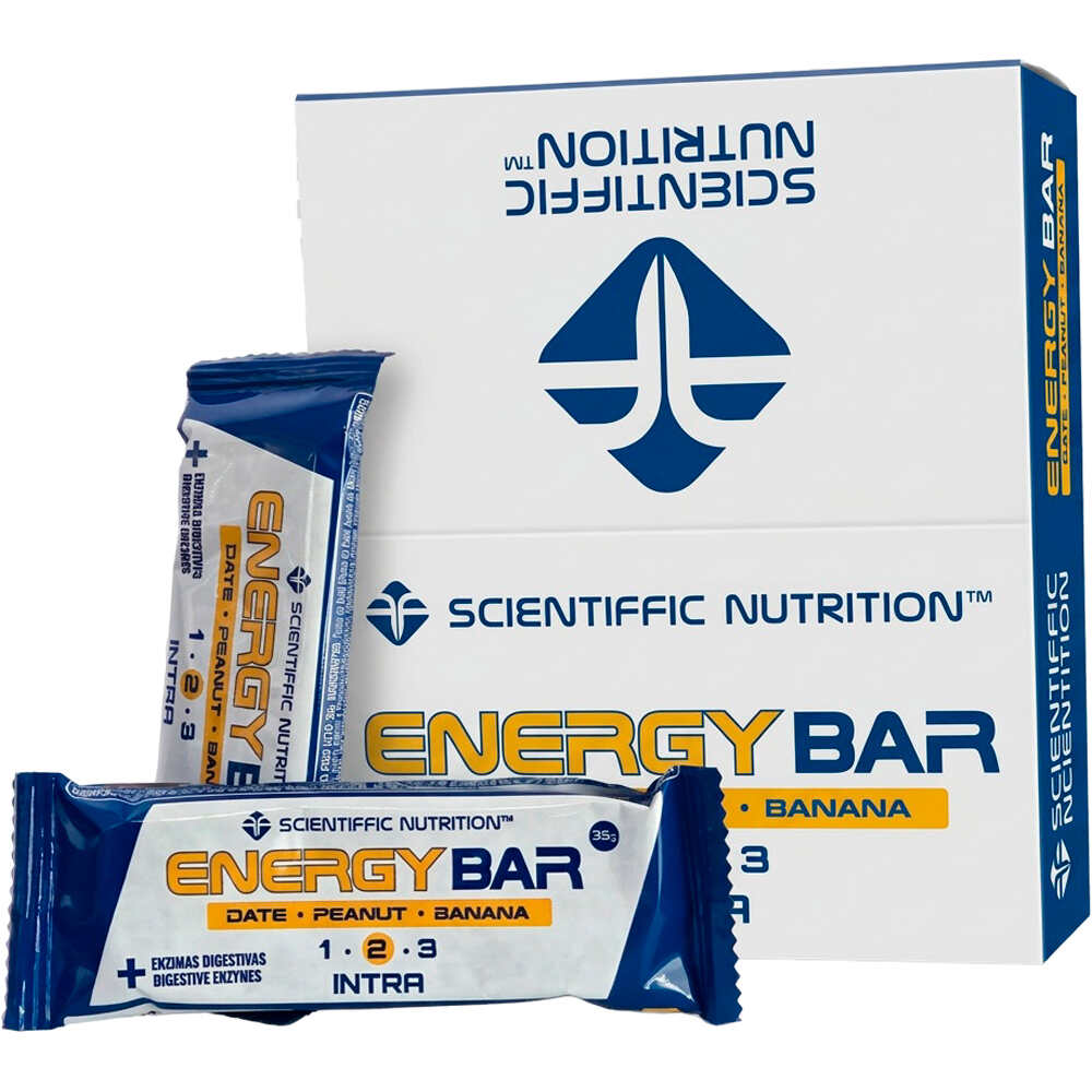 Scientiffic Nutrition barritas energéticas CAJA Energy Bar 35g  Datil Platano Cacahuete 12 uds vista frontal