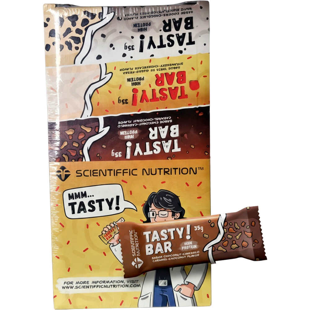 Scientiffic Nutrition barritas energéticas CAJA Tasty Bar 35g Choconut Caramelo 24uds vista frontal
