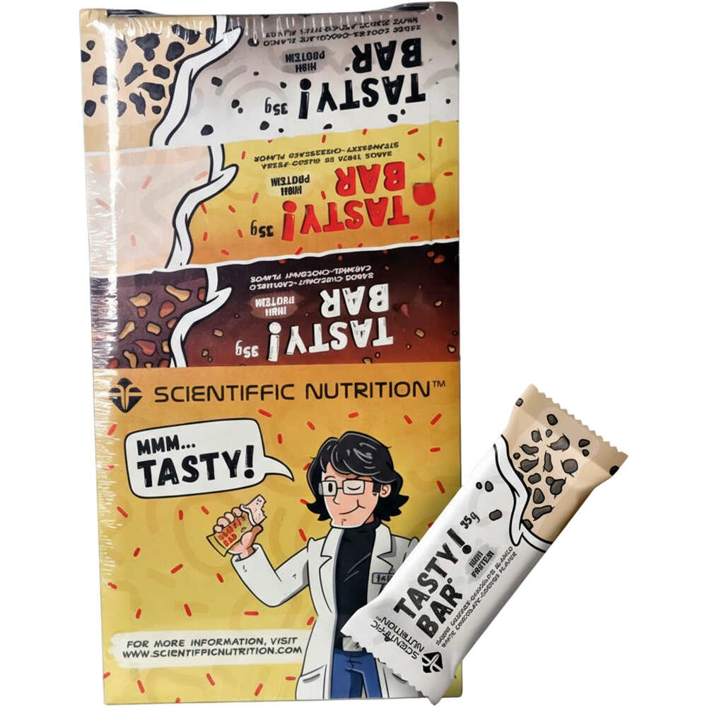 Scientiffic Nutrition barritas energéticas CAJA Tasty Bar 35g Cookies 24uds vista frontal