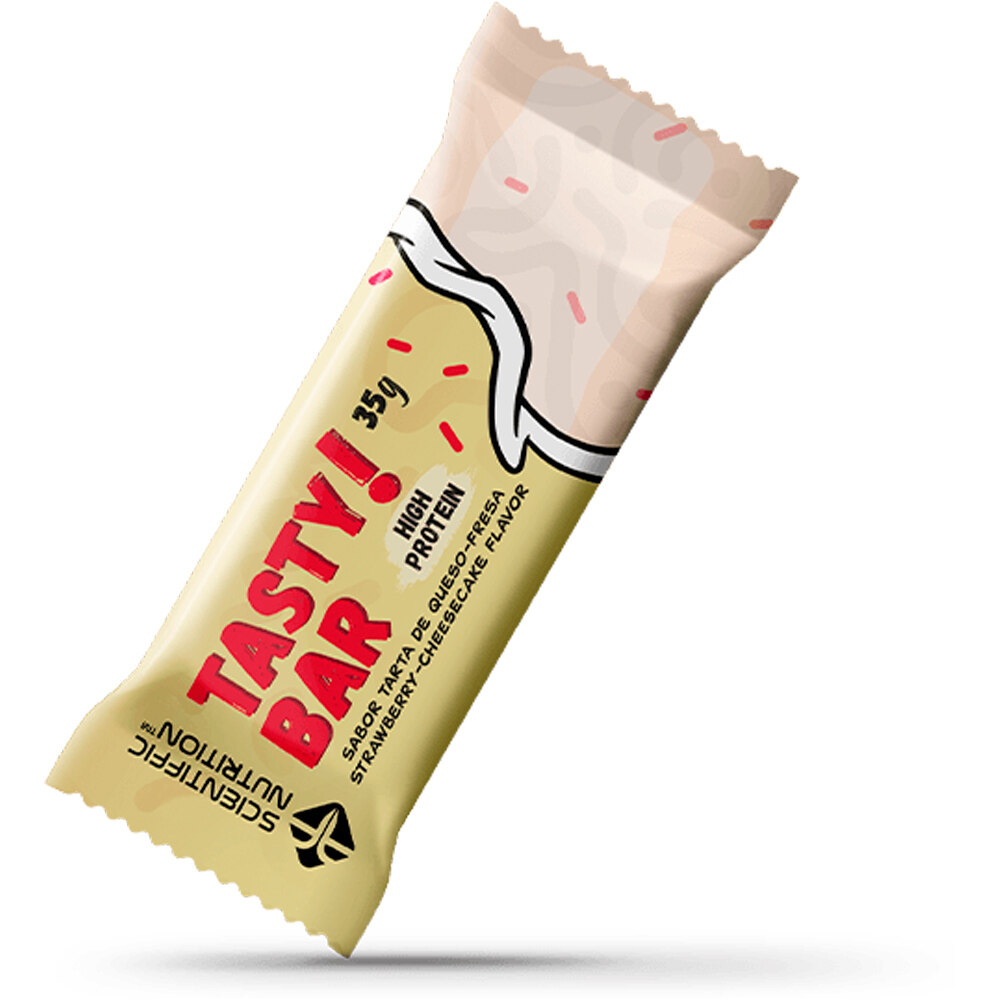 Scientiffic Nutrition barritas energéticas CAJA Tasty Bar 35g Tarta de Queso Fresa 24uds 01
